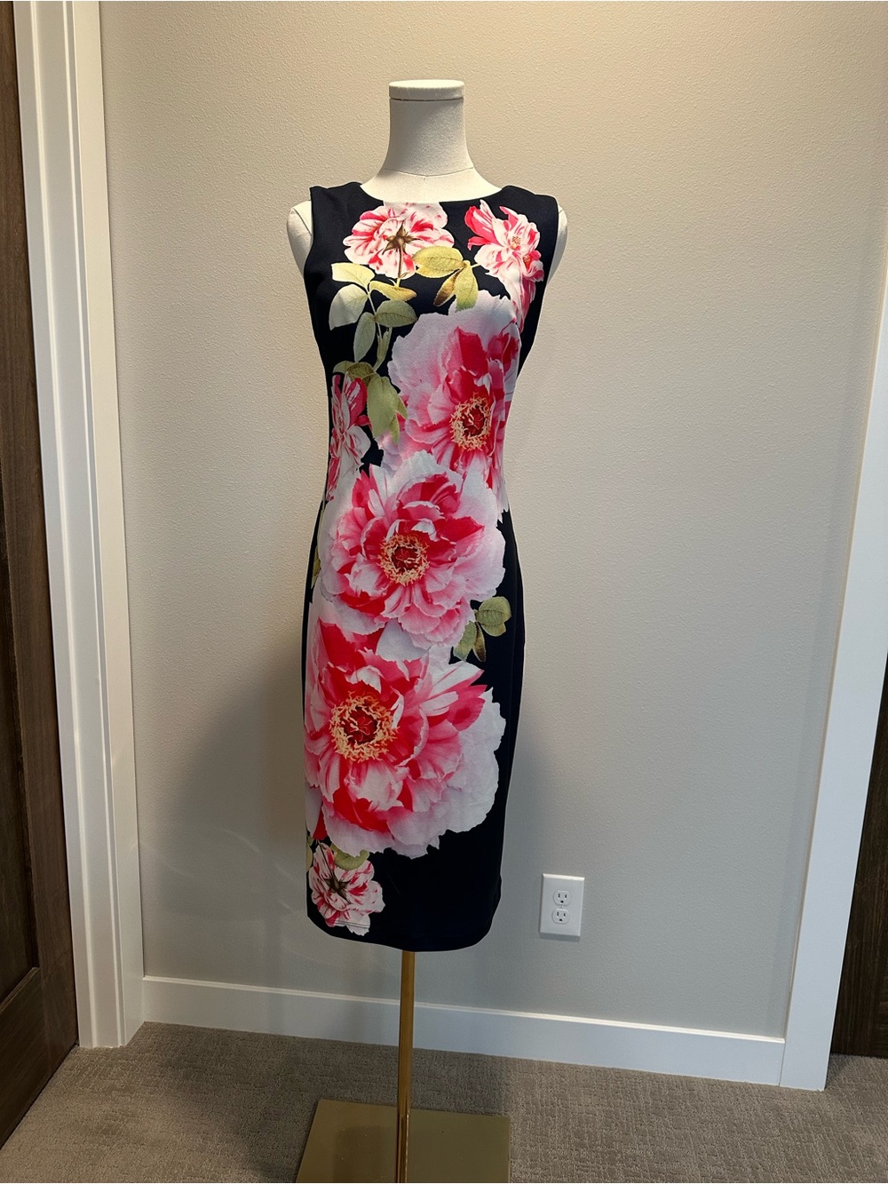 Premier Navy Midi Dress with Pink Floral Print